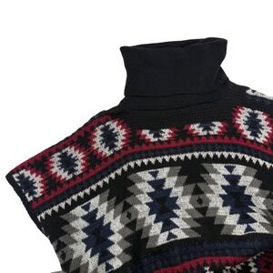 Charlotte Daniel Southwestern Knit Poncho Sweater Turtleneck Black Red Aztec O/S